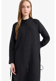 Resim DeFacto Regular Fit Basic Düz Yanları Bağcıklı Uzun Kollu Tesettür Gömlek Tunik F2182AX25SMBK81 