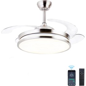 Resim Aydınlatmalı Tavan Vantilatörü 107 cm Geri Çekilebilir Tavan Vantilatörü Işıklı ve Uzaktan Kumandalı 