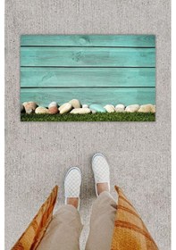 Resim Dijital Baskı Dekoratif Ahşap Duvar Mavi Kapı Önü Paspası K-1268 