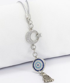 Resim biuti Parlak Taşlı Ay Yıldızlı Nazar Boncuğu Araba Dikiz Ayna Süsü, Gümüş Renkli Yeni Araba Hediyesi 