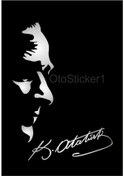 Resim Atatürk Silüeti Ve Imza Stickeri Metalik Gümüş Gri Atatürk Imza 
