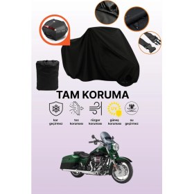 Resim Dokaca Siyah Arka Çanta Uyumlu Harley-Davidson Cvo Road King Uyumlu Motosiklet Brandası, Koruyucu Örtü 
