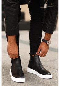 Resim Shoetyle - Siyah Hakiki Deri Erkek Chelsea Bot - Beyaz Taban - 250-041 -1164 Siyah 