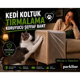Resim Packline Marketing Packline Kedi Koltuk Tırmalama Koruyucu Şeffaf Yapışkanlı Mobilya Tırmalama Önleyici Bandı 60cm x 5m 