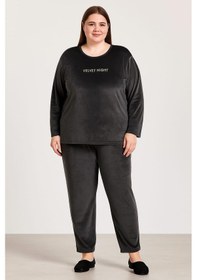 Resim Pemilo Kadın 13213 Büyük Beden Kadife Pijama Takımı Yeşil YESIL 