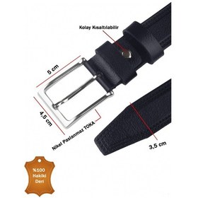 Resim Deep Sea Deepsea Lacivert Hakiki Deri Kemer Kenarları Dikiş Desenli Kısaltılabilir Erkek Kemer 2602668 