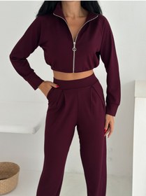 Resim winmoda KADIN EŞOFMAN TAKIMI - GÜNLÜK TAKIM - GENİŞ MANŞETLİ FERMUARLI ALT ÜST TAKIM-2576 