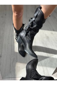 Resim SHOEBOURNE Siyah Delikli Western Tarzı Yazlık Çizme 