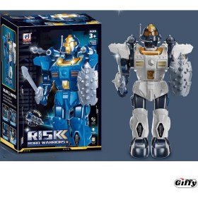 Resim Giffy Pilli Işıklı ve Müzikli Roket Atan Savaşçı Robot 34 cm - Aksesuarlı Sesli Işıklı Robot (Mavi-Beyaz) 