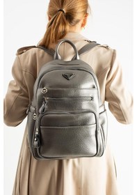Resim Baginn Vegan Deri Kadın Sırt Çantası 35 25 Cm Yağmur İtici Kumaş Mega Bag Günlük Kullanıma Uygun Gümüş 
