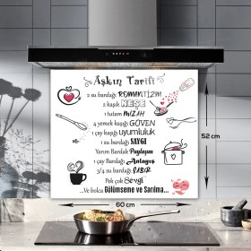 Resim Decorita Cam Ocak Arkası Koruyucu | Aşkın Tarifi | Beyaz Fon | 
