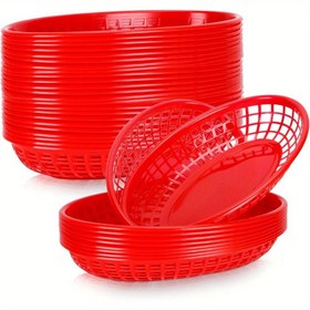 Resim Fast Food Sepetleri, Plastik Fast Food Restoran Sepetleri, Ekmek Sepetleri, Sosisli Sandviçler, Burgerler, Patates Kızartmaları için Servis Tepsisi, Kırmızı Eid Al-Adha Mubarak 