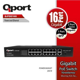 Resim Qport Q-poe16g 16port 10/100/1000 + 2 Port 10/100/1000 Uplınk Poe 