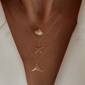Resim 3 Parça Bohemian Deniz Kabuğu Balık Kuyruğu ve Denizyıldızı Kolye Seti, Randevular, Tatiller ve Günlük Giyim veya Parti Hediyeleri İçin Mükemmel 