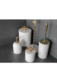 Resim Beyaz Mermer Gold Başak Aksesuarlı 5'li Banyo Seti Beyaz 
