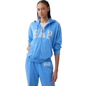 Resim GAP Logo Fermuarlı Fransız Havlu Kumaş Full-Zip Kadın Mavi Günlük Stil Eşofman Üstü 885587013 
