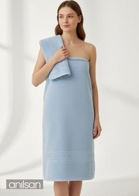 Resim 2'li Mavi Greek Banyo Havlusu - 70x140 Cm, 490 Gr,%100pamuk, Spa Ve Otel Havlusu 