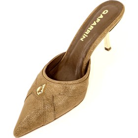 Resim QAFARRIN THÉVRA SABLE TABAC - Hakiki Dana Deri 6 CM Kitten Heel Mule - 41 