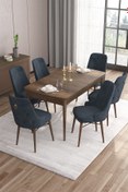 Resim Canisa Are Serisi 80x132 Mdf Açılabilir Barok Ahşap Desen Masa Takımı Gümüş Halka 6 Antrasit Sandalye 