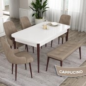 Resim Canisa Concept Ram Serisi 80 x 132 cm Mutfak Masa Takımı Beyaz Masa Kahverengi Ayak 4 Sandalye 1 Bench 