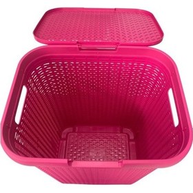 Resim Fuşya, Hasır Desenli Kapaklı Çamaşır Sepeti 55x43x33cm Pembe 