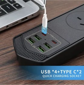 Resim yollayenilensin 3000W 4’lü Akıllı Priz – 4 USB + 2 Type-C Çıkışlı, 4.2A Hızlı Şarjlı, Aşırı Akım ve Yangın Korumalı 