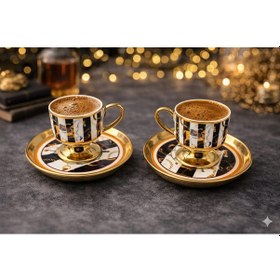 Resim Deco Vien Vintage Ayaklı 2'li Porselen Kahve Fincan Takımı Çok Renkli 