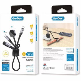 Resim Go Des GD-UC612 2in1 iOS Watch Uyumlu Wireless Type-C PD Hızlı Şarj Kablosu 60W 1.2M - Siyah 