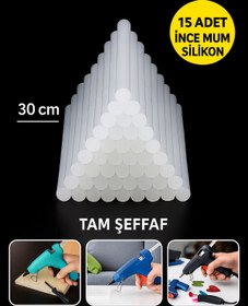 Resim yuenze Sıcak Mum Silikon Çubuk İnce 15 Adet 30Cm 1.Sınıf Kalite (Tam Şeffaf) 