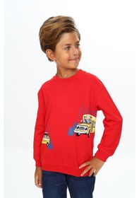 Resim Toontoy Kids Toontoy Erkek Çocuk Relax Fit Bisiklet Yaka Hafif Düşük Omuz Baskılı Sweatshirt - Tk24556 Kırmızı 