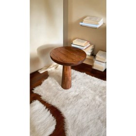 Resim Wood Wooden Ahşap Tekli Konik Mantar Yan Sehpa Modern Kestane Renk Fiskos 