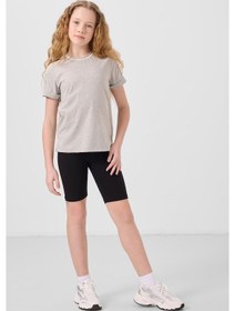 Resim Gri Melanj Pamuklu O Yaka Standart Fit Basic Kız Çocuk T-shirt - 75177 Gri Melanj 