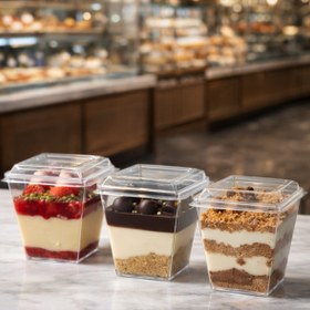 Resim Home 250 Adet Kapaklı Magnolya Kabı 200 cc Kübik Prizma Mika Plastik Kase – Tatlı/Meze/Salata Sunum Kabı 