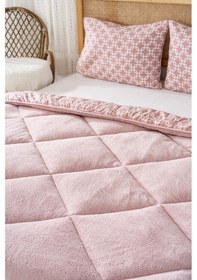 Resim Rivaistanbul Pudra Geometrik Loura Çift Kişilik Çift Taraflı Lüx Wellsoft Yorgan Seti 195x215 Cm Pudra Pembe 