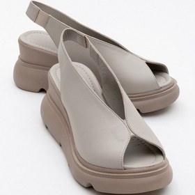 Resim Luvishoes Luvi Shoes Sam Taş Cilt Hakiki Deri Kadın Dolgu Topuk Sandalet Taş Rengi Taş 