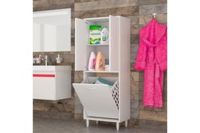 Resim NİSA KİRLİ ÇAMAŞIR SEPETLİ BANYO DOLABI 2 KAPAKLI, BEYAZ 