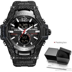 Resim Hanyang Denim Kara Kutu Smael Spor Dijital Saatler Erkekler Için Ordu Kamuflaj Yüzme Kol Saati Çalar Saat Takvim LED Arka Işık Çift Zamanlı Saat 1805 (Yurt Dışından) 