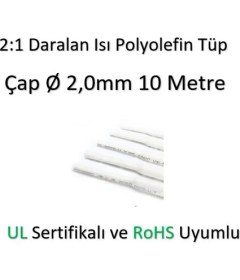 Resim Polyolefin Isı Shrink Tüp 2:1 Daralan Makaron Boru Çap Ø2,0mm 10 x 1 Metre 