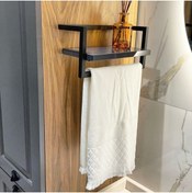Resim lyla concept Defne Banyo Ahşap Raflı Metal Havlu, Şal Askılık 