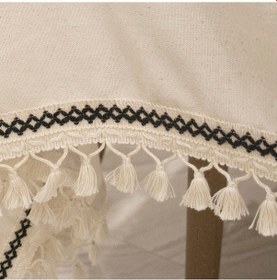 Resim Dnc Home Tekstil Organik Ham Keten Krem Siyah Şerit Detaylı Ponponlu Masa Örtüsü 001 