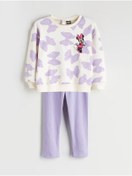 Resim LC Waikiki Lila Bisiklet Yaka Minnie Mouse Baskılı Kız Çocuk Sweatshirt ve Tayt 2'li 