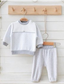 Resim Miomini Baby Erkek Bebek Kapitone Sweatshirt Kadife Pantolonlu Takım-14958 Mavi 