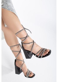 Resim 3 Bantlı Bilek Sargılı Gladyatör Model Siyah Kadın Abiye Ayakkabı-2798-siyah 