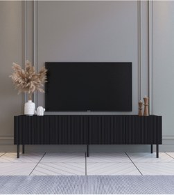 Resim Suba Home Şık Ve Minimalist 160 Cm Demir Ayak Siyah Tv Ünitesi - Ideal Ebatlarla Modern Tasarım 