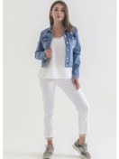 Resim Power Streç Yıpratmalı Bleach Washing Denim Ceket 0922 Mavi 