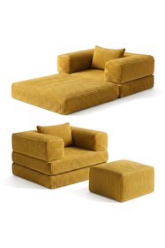 Resim foamly Premium Koyu Gri Fitilli Kadife Modüler Çocuk Koltuğu ve Puf Seti - Bebek Dinlenme Koltuğu 