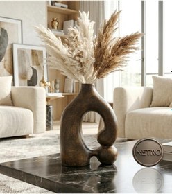 Resim Etnik Desen Dekoratif Vazo Seramik Şık Vazo El Yapımı Özel Seri 30 Cm Kahverengi 