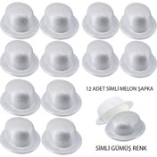 Resim Nessiworld Gümüş Renk Simli Melon Yuvarlak Parti Şapkası 12 Adet 