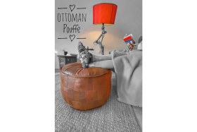 Resim Hakiki Kuzu Derisi El Yapımı Iskandinav Bohem Puf Bahçe Balkon Bungalov Yer Ayak Uzatma Minderi 60X40CM(DOLGULU) 