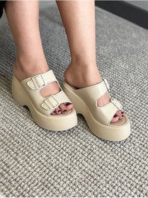 Resim Asmi Shoes Kadın Wera Bej İki Tokalı Kalın Taban Ortopedik Sandalet&terlik 